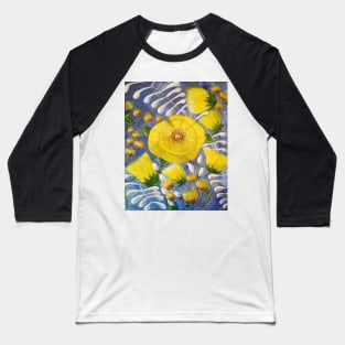 Yellow Bloom, Modern Yellow Flowers, Abstract Floral Prints, Country Cottage, Floral Tote, Floral Bedding, Floral Bath, Floral Decor Baseball T-Shirt